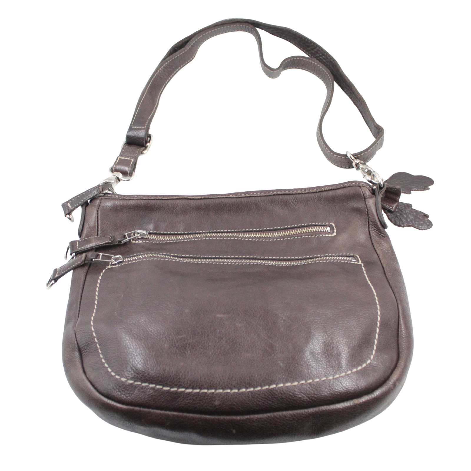 ROOTS Soft Pebbled Leather Shoulder Crossbody Zip Top Brown Bag ROOTS Soft Pebbled Leather Shoulder Crossbody Zip Top Brown Bag
