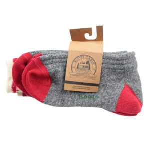 ROOTS Cabin Wool Blend Thick Grey Red Socks - 2 Pairs - S/M
