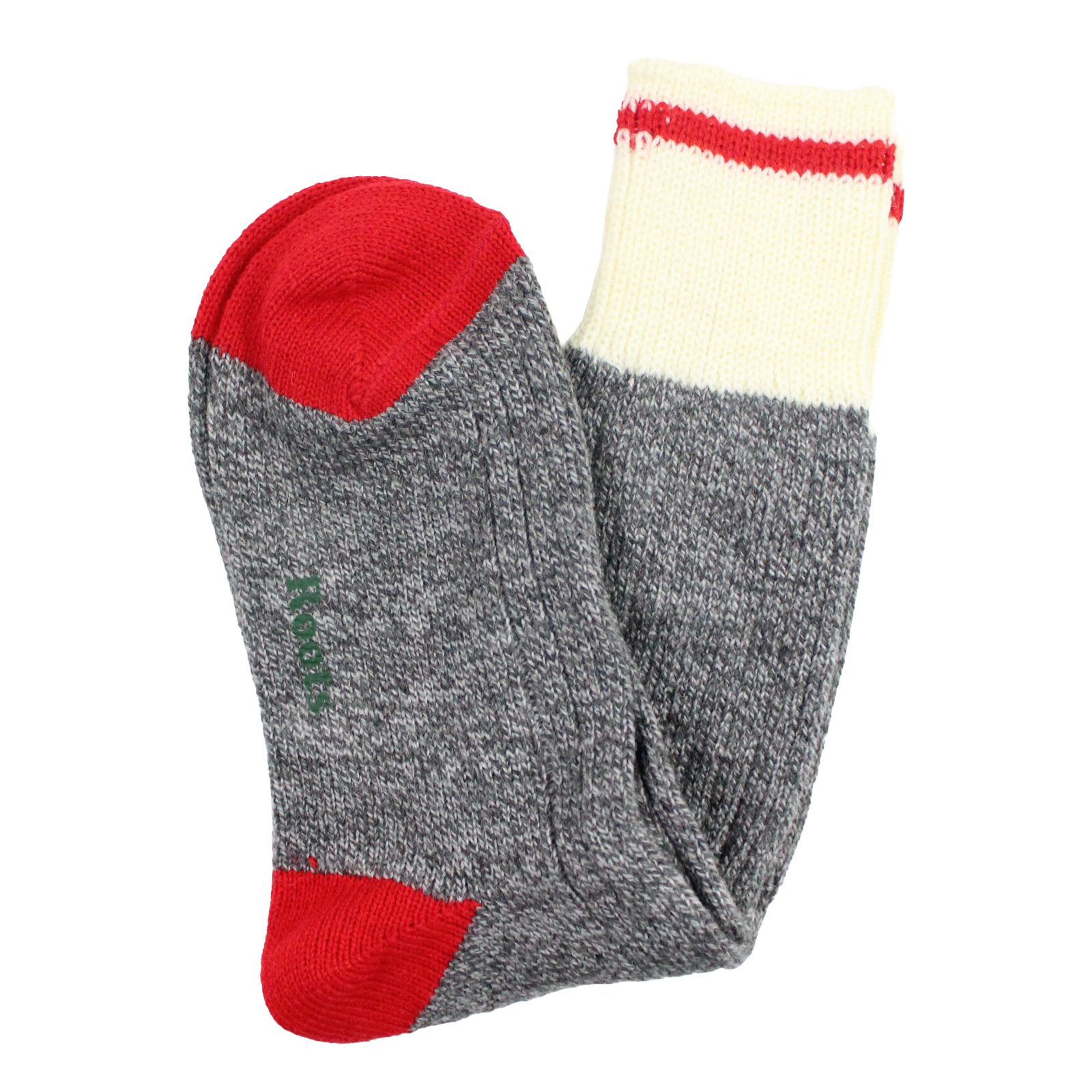 ROOTS Cabin Wool Blend Thick Grey Red Socks - 2 Pairs - S/M ROOTS Cabin Wool Blend Thick Grey Red Socks - 2 Pairs - S/M