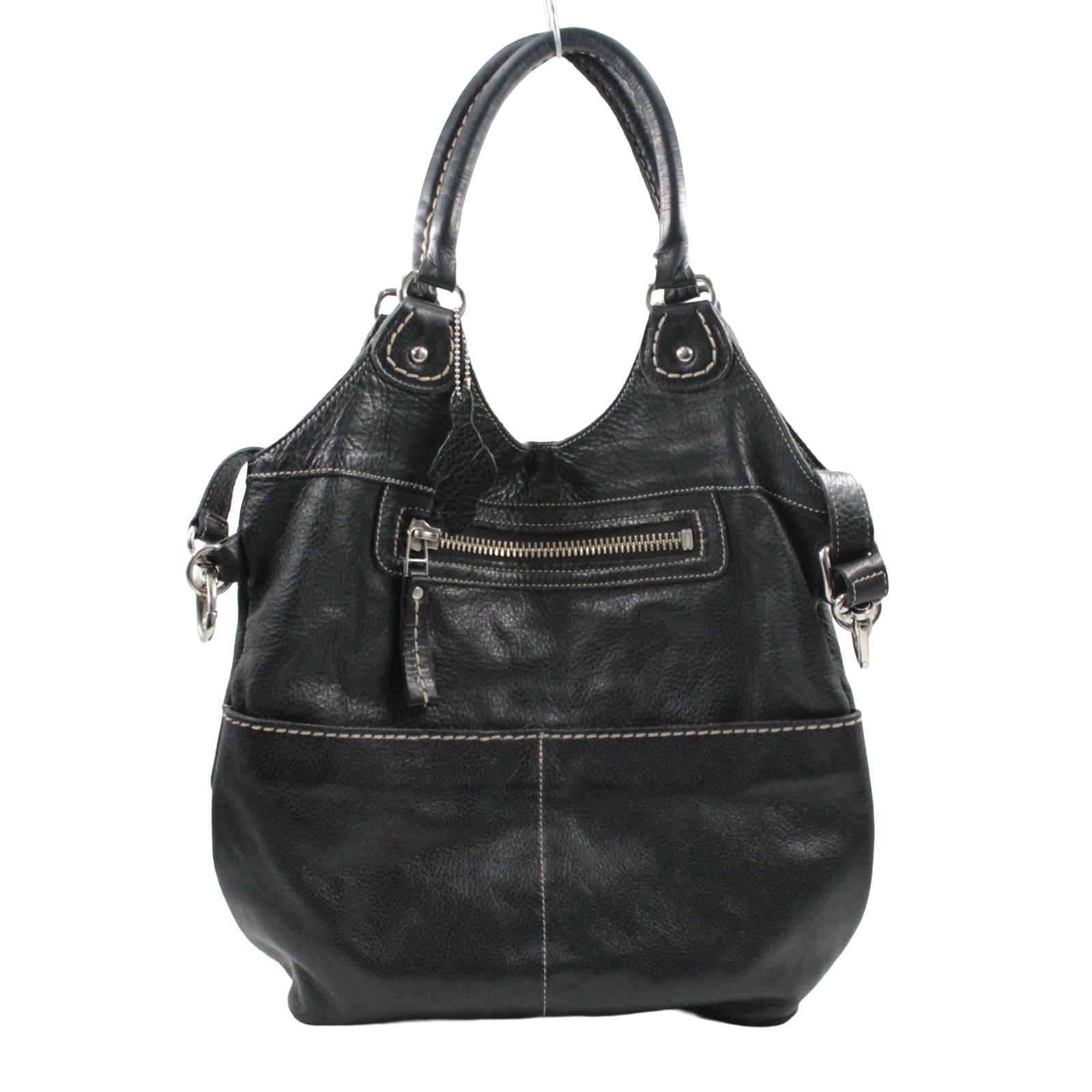 ROOTS Lauren Soft Pebbled Leather Shoulder Crossbody Double Handle Black Bag