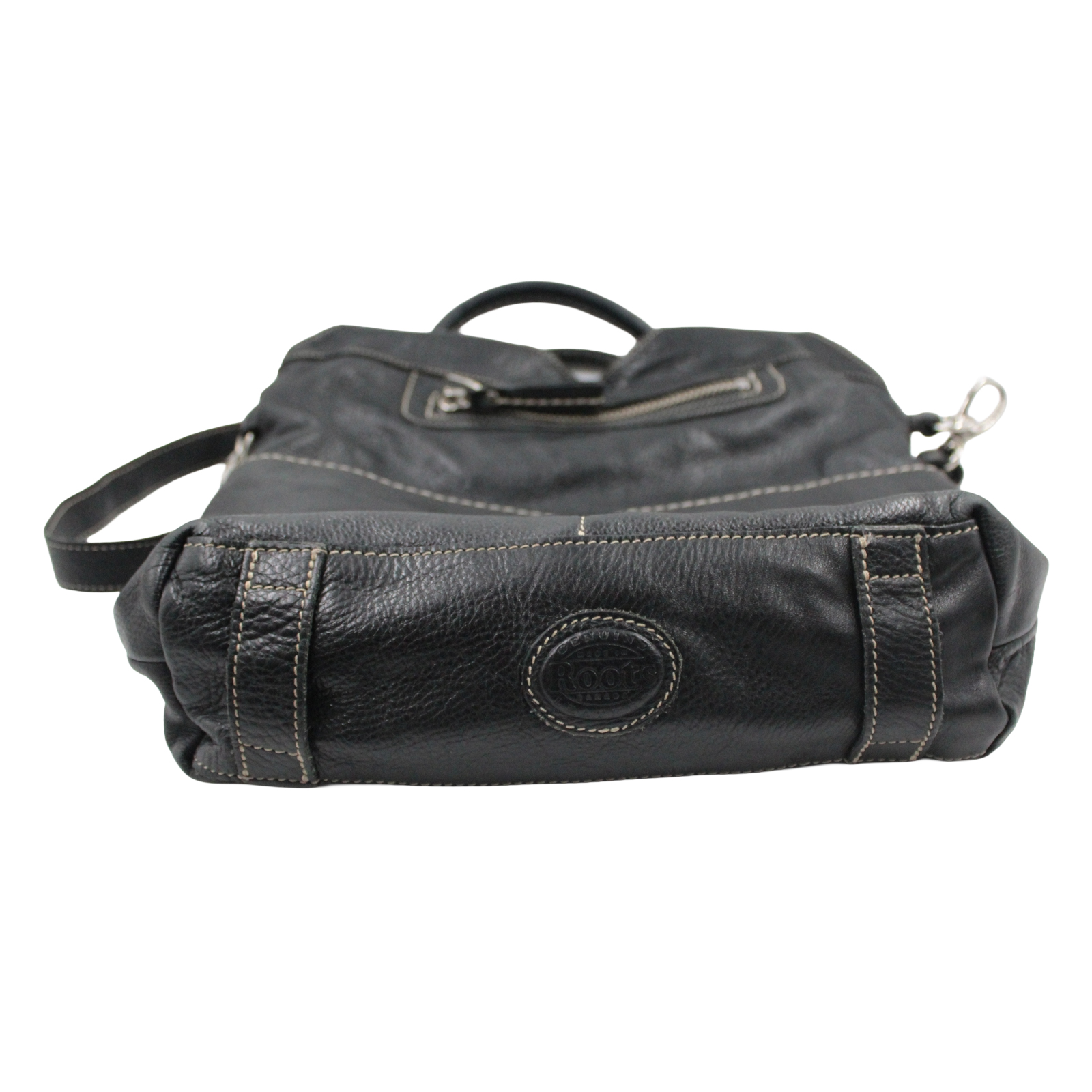 ROOTS Lauren Soft Pebbled Leather Shoulder Crossbody Double Handle Black Bag ROOTS Lauren Soft Pebbled Leather Shoulder Crossbody Double Handle Black Bag