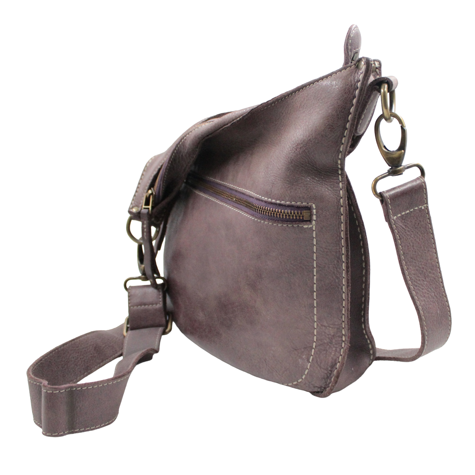 ROOTS Classic Smooth Leather Shoulder Crossbody Zip Top Plum Brown Bag ROOTS Classic Smooth Leather Shoulder Crossbody Zip Top Plum Brown Bag