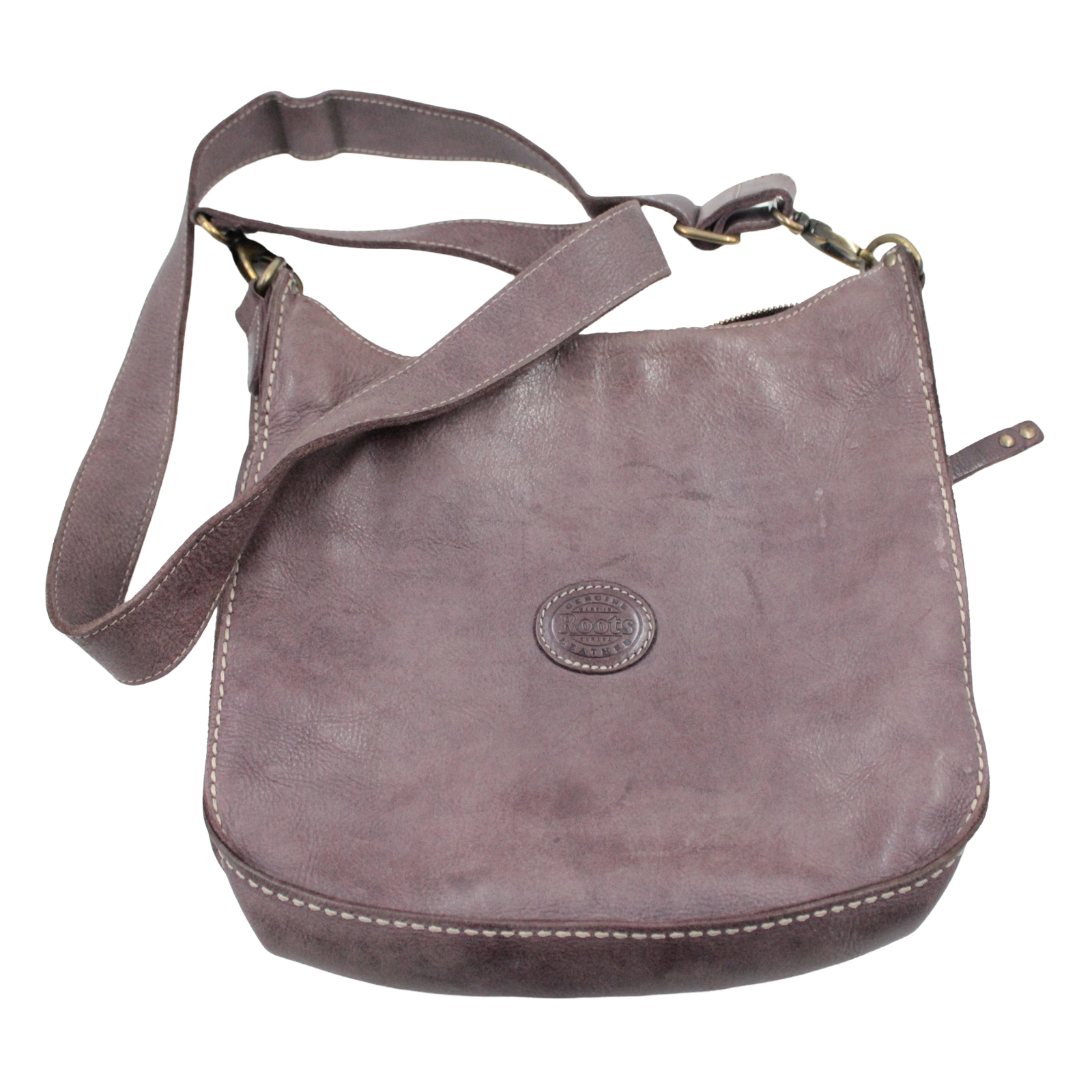 ROOTS Classic Smooth Leather Shoulder Crossbody Zip Top Plum Brown Bag ROOTS Classic Smooth Leather Shoulder Crossbody Zip Top Plum Brown Bag