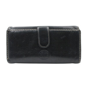 ROOTS Leather Credit Card Slots ID Windows Bill Compartment Black Wallet