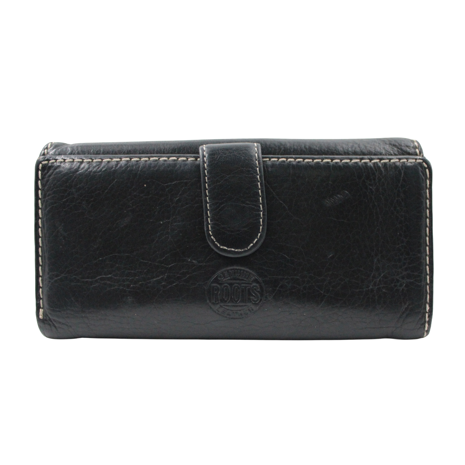 ROOTS Leather Credit Card Slots ID Windows Bill Compartment Black Wallet ROOTS Leather Credit Card Slots ID Windows Bill Compartment Black Wallet