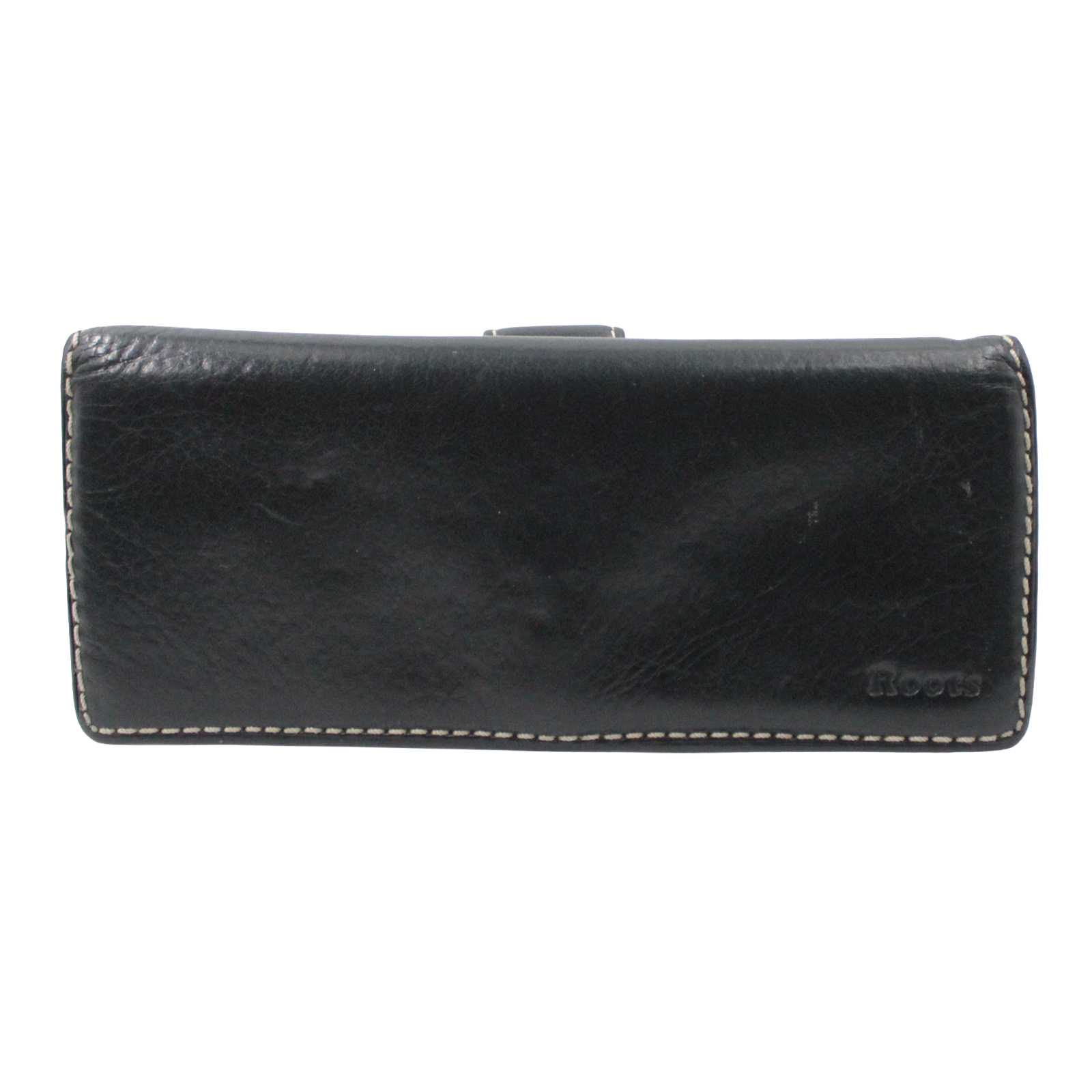 ROOTS Leather Credit Card Slots ID Windows Bill Compartment Black Wallet ROOTS Leather Credit Card Slots ID Windows Bill Compartment Black Wallet