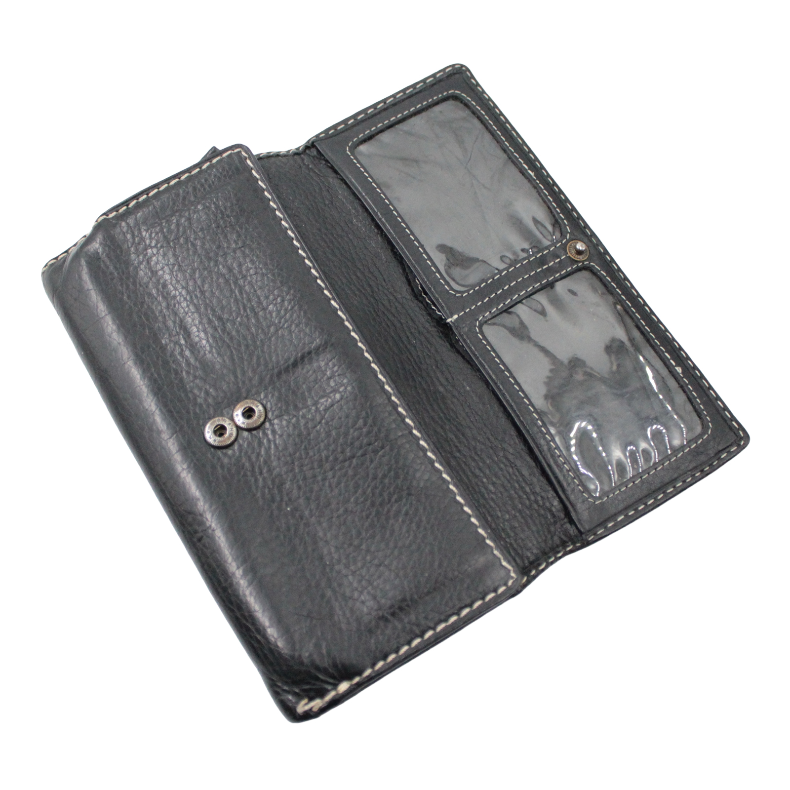 ROOTS Leather Credit Card Slots ID Windows Bill Compartment Black Wallet ROOTS Leather Credit Card Slots ID Windows Bill Compartment Black Wallet
