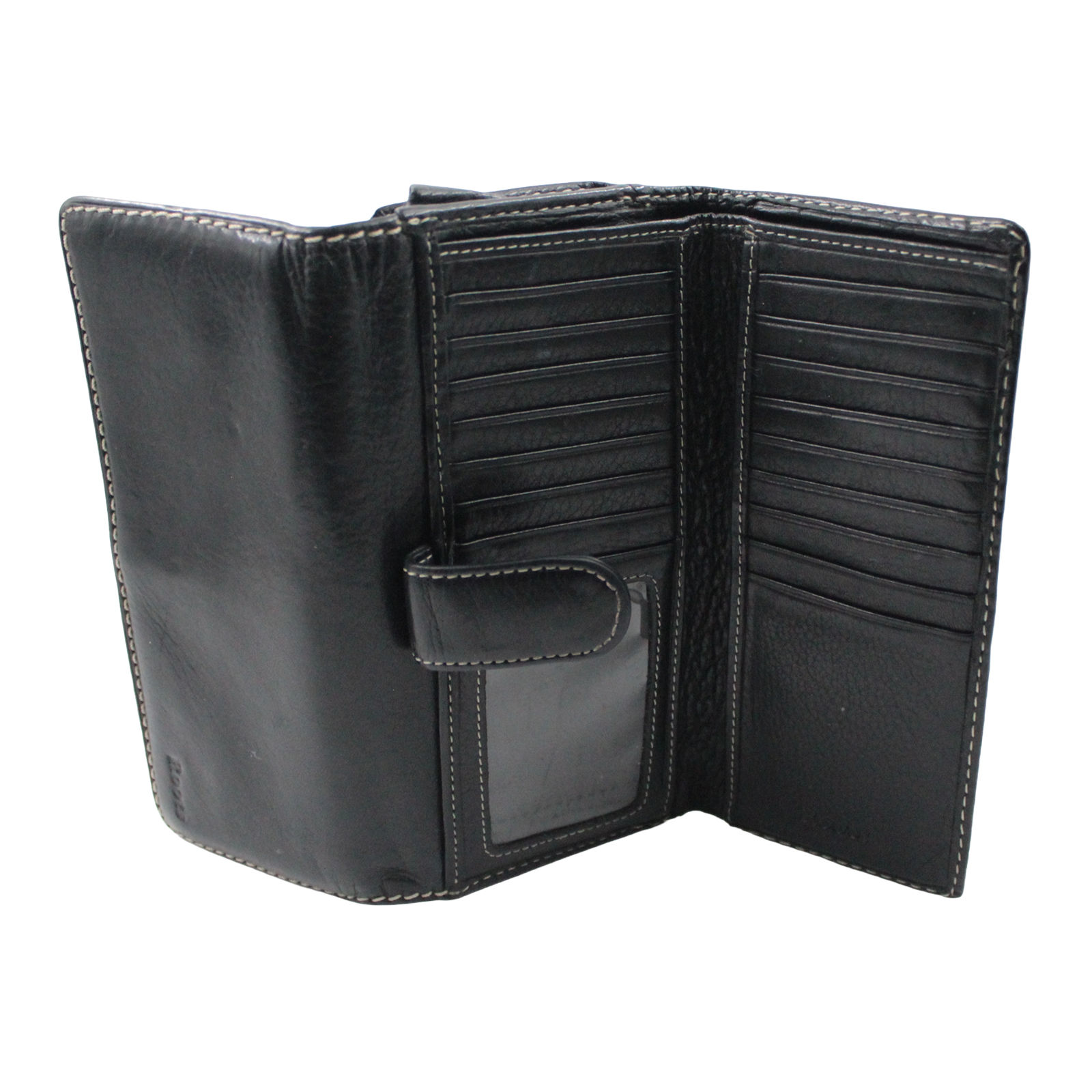 ROOTS Leather Credit Card Slots ID Windows Bill Compartment Black Wallet ROOTS Leather Credit Card Slots ID Windows Bill Compartment Black Wallet