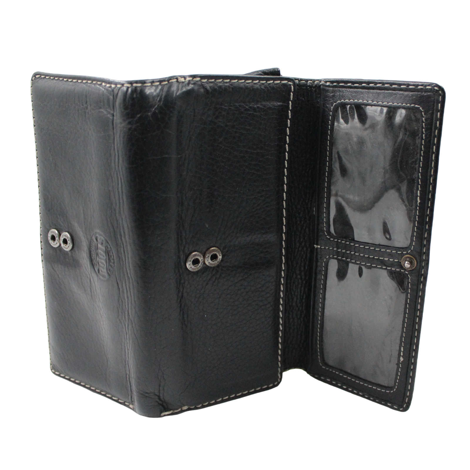 ROOTS Leather Credit Card Slots ID Windows Bill Compartment Black Wallet ROOTS Leather Credit Card Slots ID Windows Bill Compartment Black Wallet