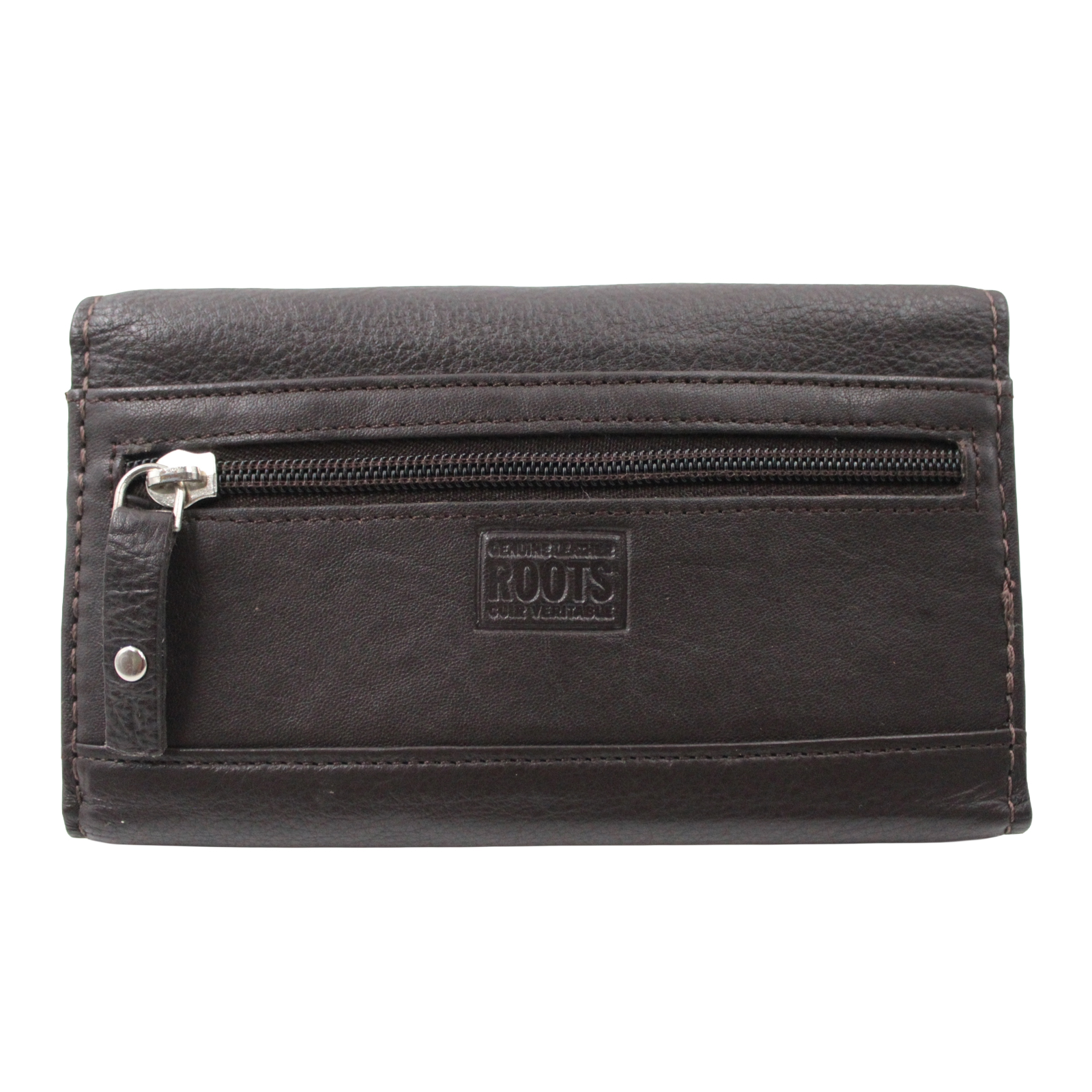 ROOTS Leather Slim Credit Card ID Window Dark Brown Wallet ROOTS Leather Slim Credit Card ID Window Dark Brown Wallet
