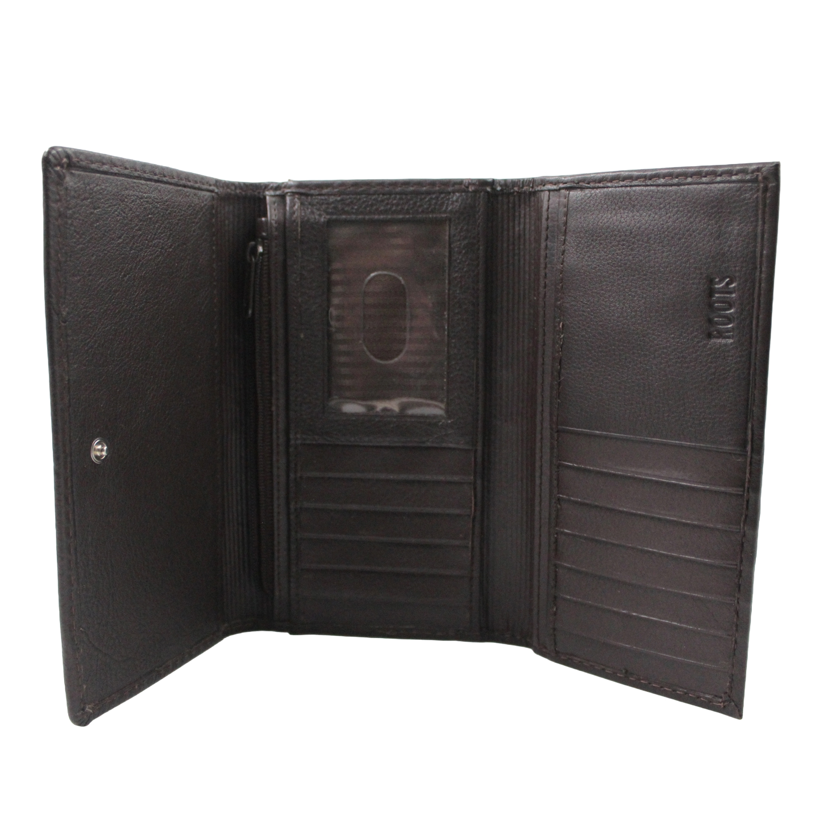 ROOTS Leather Slim Credit Card ID Window Dark Brown Wallet ROOTS Leather Slim Credit Card ID Window Dark Brown Wallet