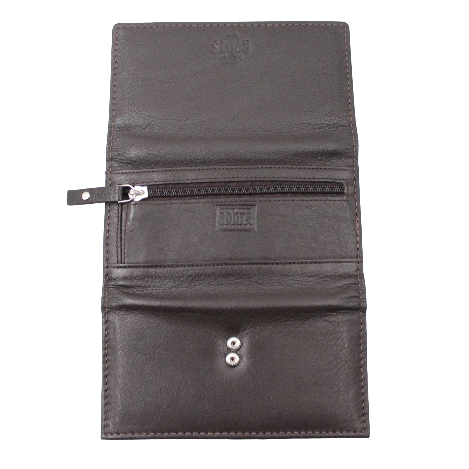 ROOTS Leather Slim Credit Card ID Window Dark Brown Wallet ROOTS Leather Slim Credit Card ID Window Dark Brown Wallet
