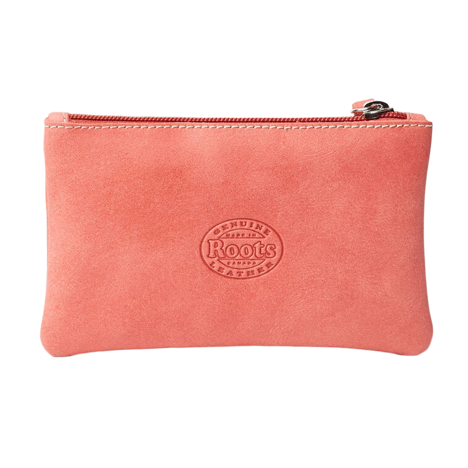 ROOTS Handcrafted Vintage Tribe Leather Zip Coral Pouch