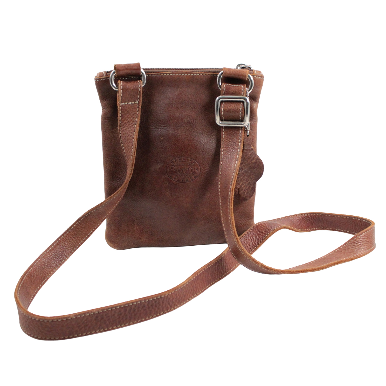 ROOTS Pebbled Leather Adjustable Crossbody Shoulder Zip Top Brown Bag ROOTS Pebbled Leather Adjustable Crossbody Shoulder Zip Top Brown Bag