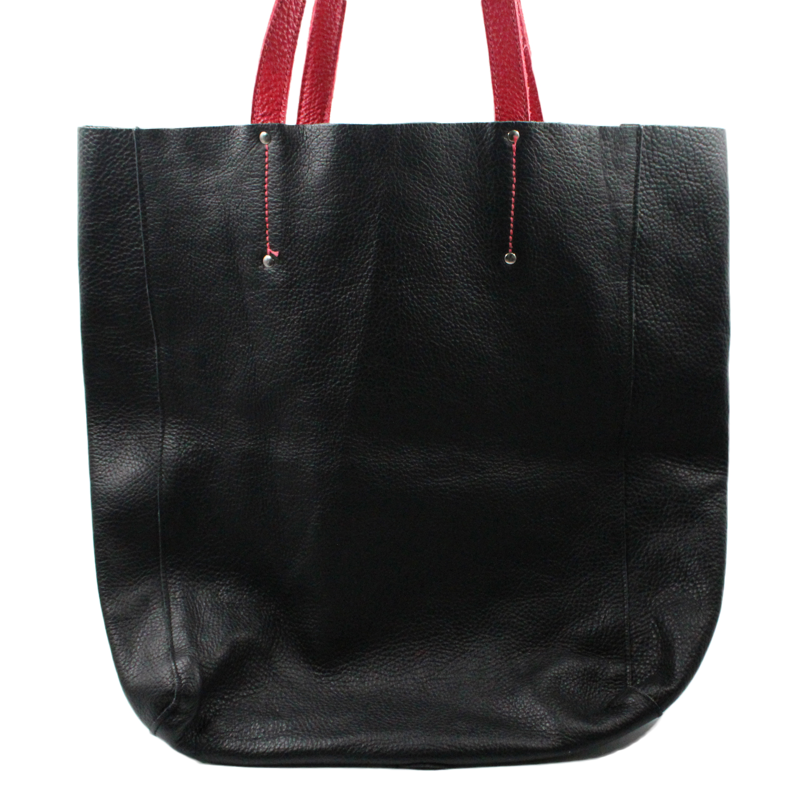 ROOTS Pebbled Leather Shoulder Black Red Bucket Tote Bag
