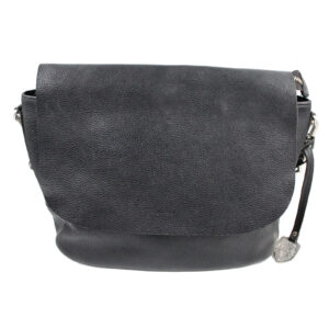 RUDSAK Pebbled Leather Flap Zip Closure Shoulder Messenger Black Bag