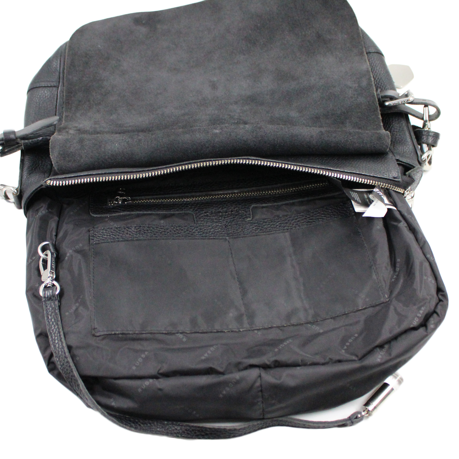 RUDSAK Pebbled Leather Flap Zip Closure Shoulder Messenger Black Bag RUDSAK Pebbled Leather Flap Zip Closure Shoulder Messenger Black Bag