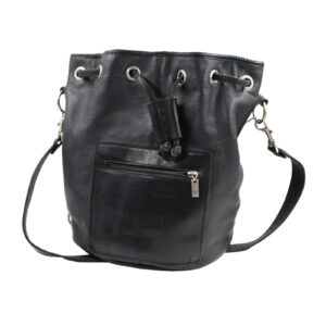 SR Pebbled & Smooth Leather Black Shoulder Backpack Bag