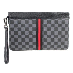 Swicky Canvas Coated Leather Trim Zip Top Checkered Clutch Bag