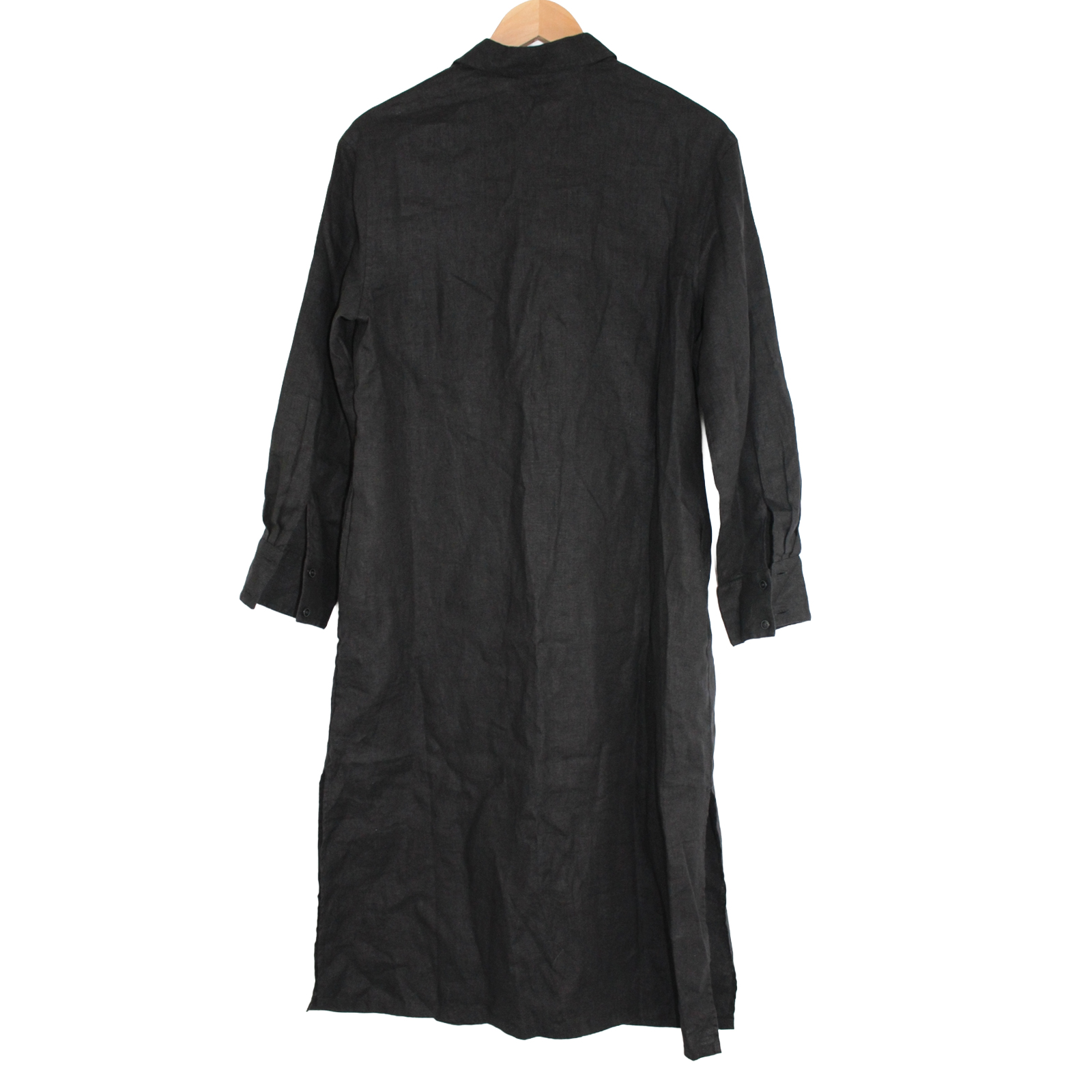 THE DROP Linen Button Front Pockets Long Maxi Black Shirt Dress - Medium THE DROP Linen Button Front Pockets Long Maxi Black Shirt Dress - Medium