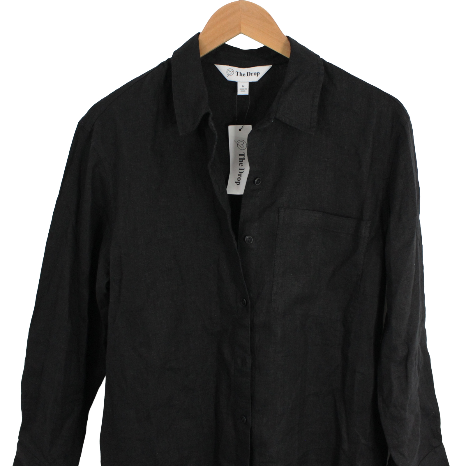 THE DROP Linen Button Front Pockets Long Maxi Black Shirt Dress - Medium THE DROP Linen Button Front Pockets Long Maxi Black Shirt Dress - Medium