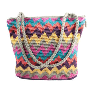 THE SAK Macrame Crochet Knit Zip Top Double Handle Purple Multi Shoulder Bag