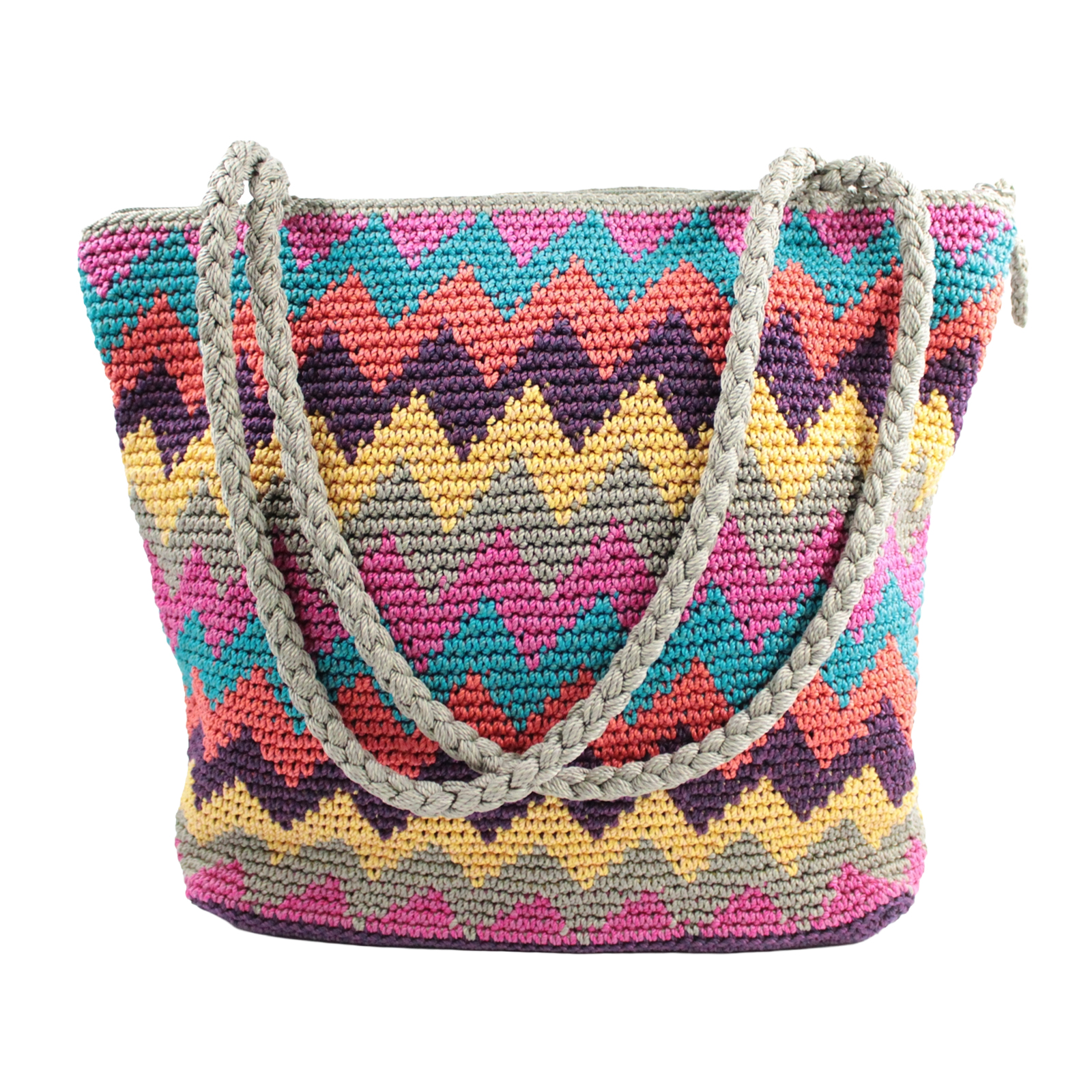 THE SAK Macrame Crochet Knit Zip Top Double Handle Purple Multi Shoulder Bag THE SAK Macrame Crochet Knit Zip Top Double Handle Purple Multi Shoulder Bag