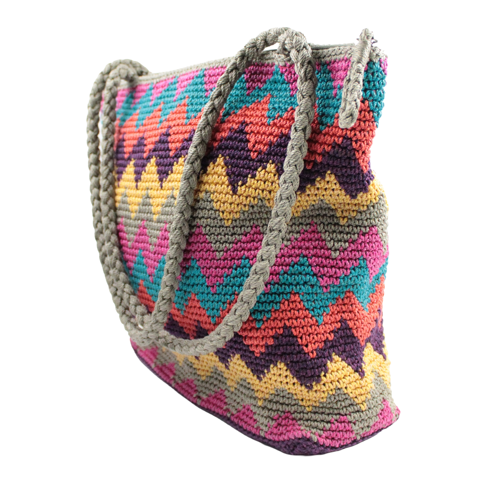 THE SAK Macrame Crochet Knit Zip Top Double Handle Purple Multi Shoulder Bag THE SAK Macrame Crochet Knit Zip Top Double Handle Purple Multi Shoulder Bag