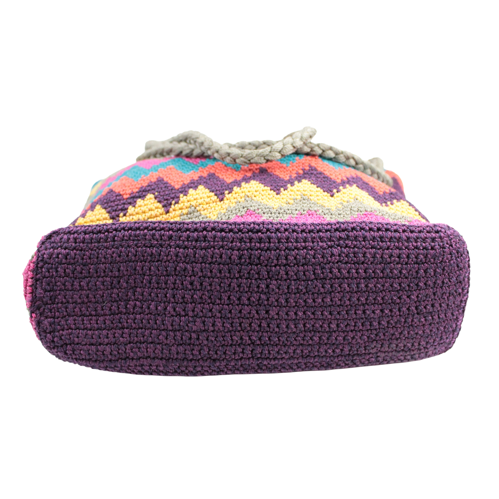 THE SAK Macrame Crochet Knit Zip Top Double Handle Purple Multi Shoulder Bag THE SAK Macrame Crochet Knit Zip Top Double Handle Purple Multi Shoulder Bag
