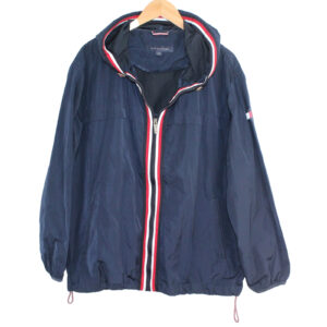 TOMMY HILFIGER Hooded Windbreaker Full Zip Navy Blue Jacket - Large