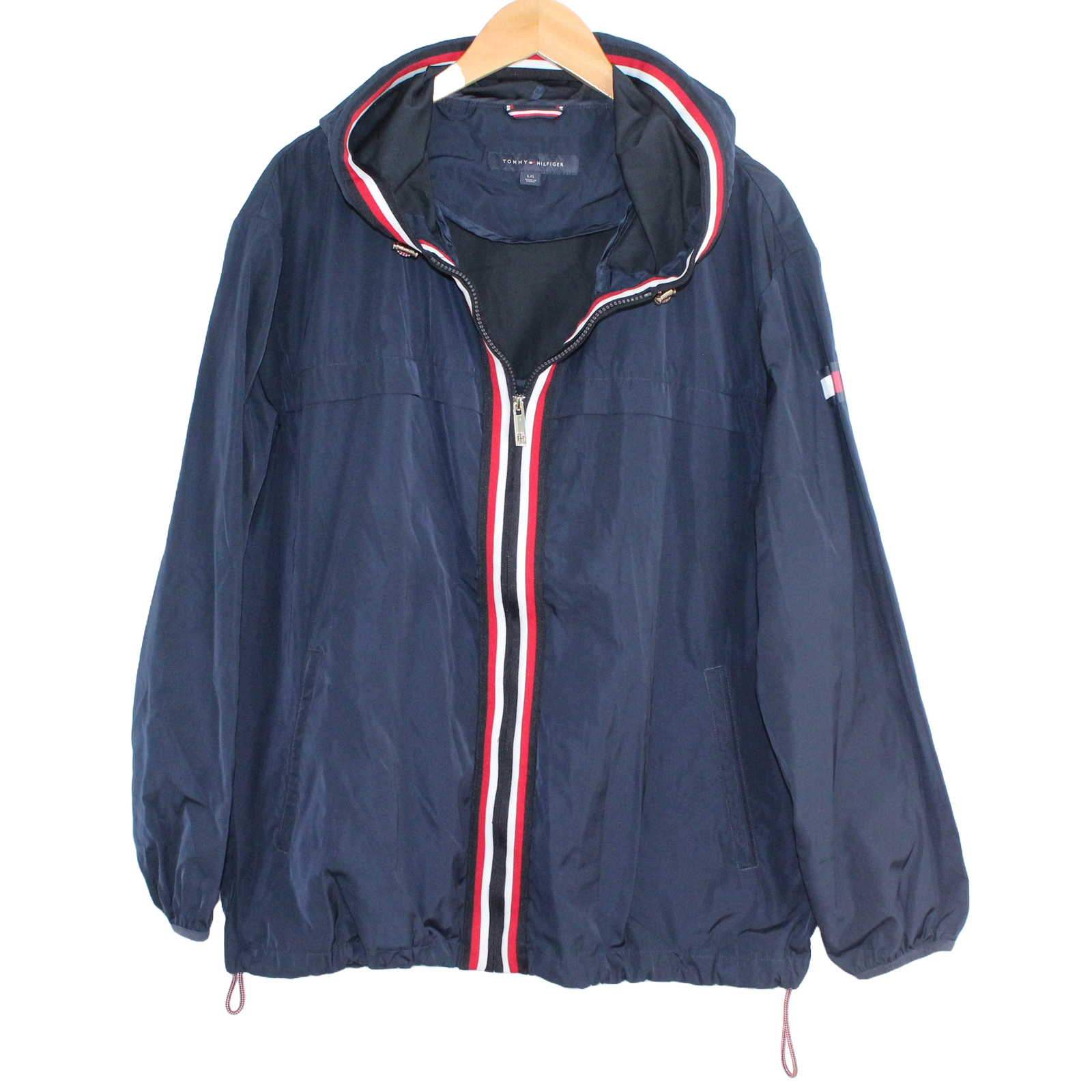 TOMMY HILFIGER Hooded Windbreaker Full Zip Navy Blue Jacket - Large TOMMY HILFIGER Hooded Windbreaker Full Zip Navy Blue Jacket - Large