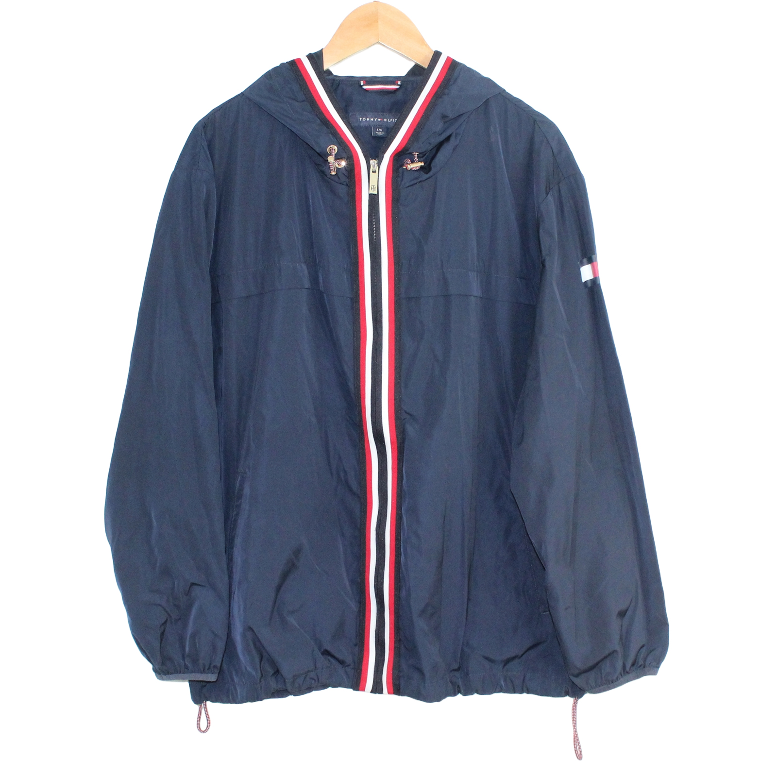 TOMMY HILFIGER Hooded Windbreaker Full Zip Navy Blue Jacket - Large TOMMY HILFIGER Hooded Windbreaker Full Zip Navy Blue Jacket - Large