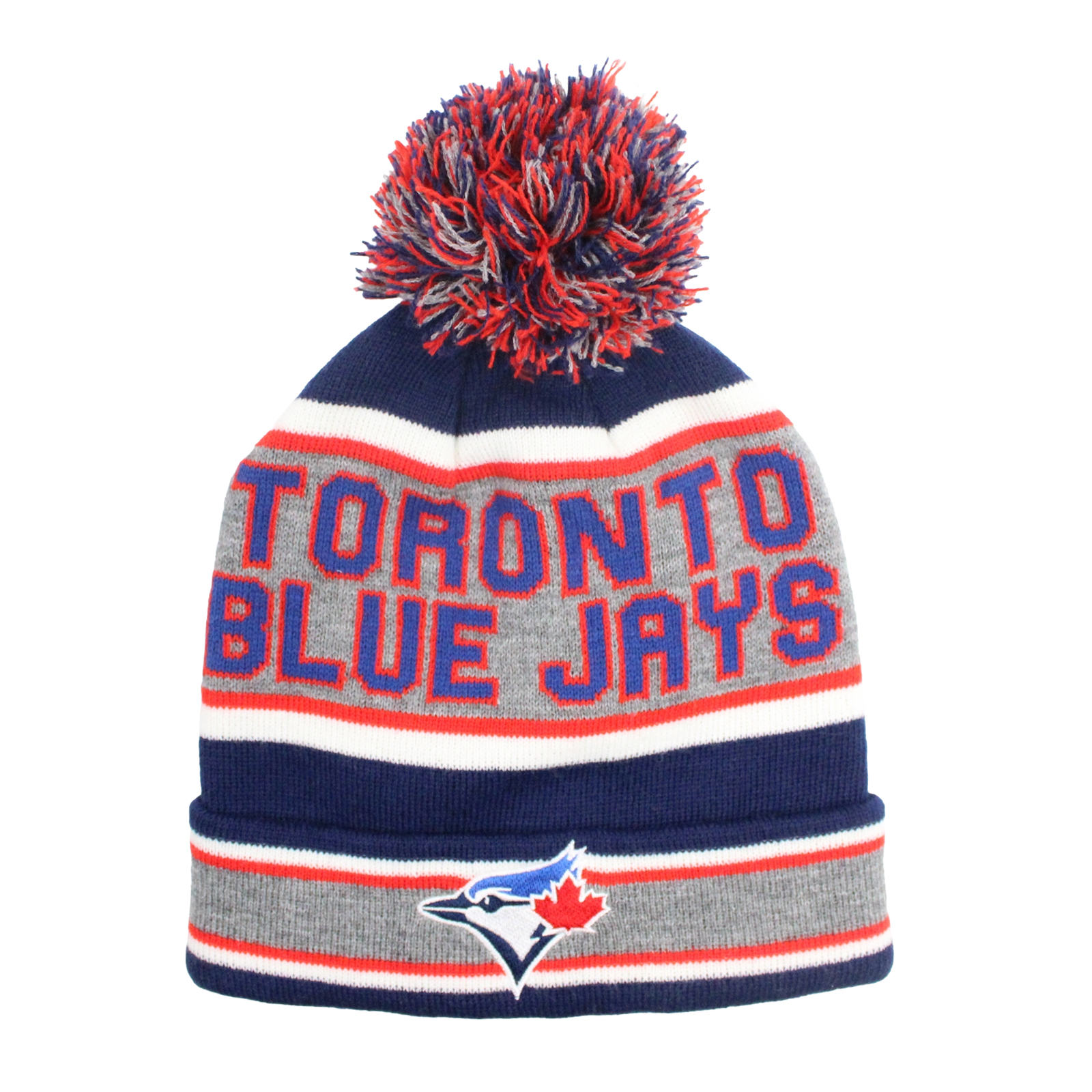 TORONTO BLUE JAYS Sports Cuffed Pom Pom Blue Grey Hat TORONTO BLUE JAYS Sports Cuffed Pom Pom Blue Grey Hat