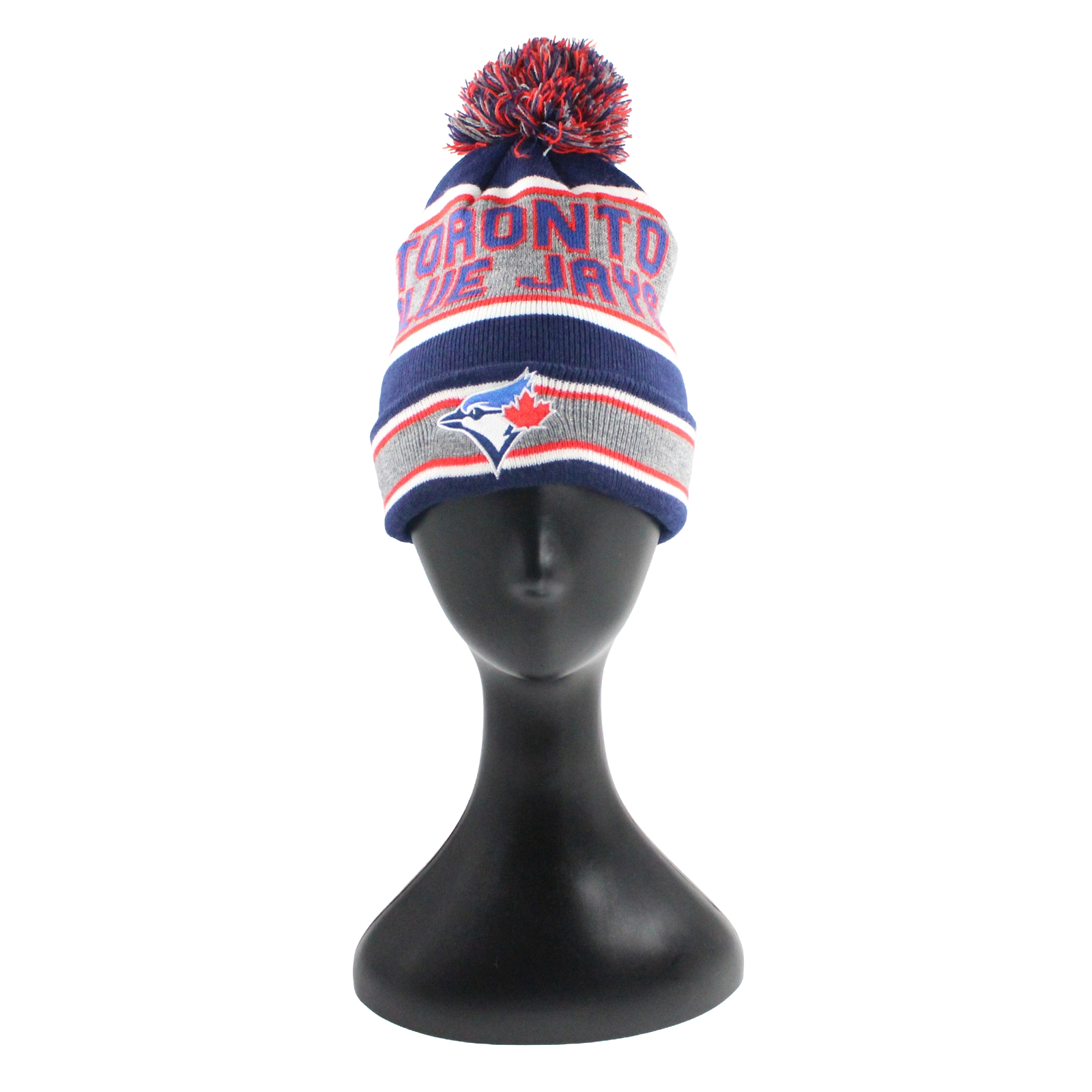 TORONTO BLUE JAYS Sports Cuffed Pom Pom Blue Grey Hat TORONTO BLUE JAYS Sports Cuffed Pom Pom Blue Grey Hat