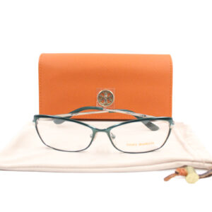 TORY BURCH Green Cat Eye Clear Lens Green & Silver Temple Glasses TORY BURCH Green Cat Eye Clear Lens Green & Silver Temple Glasses