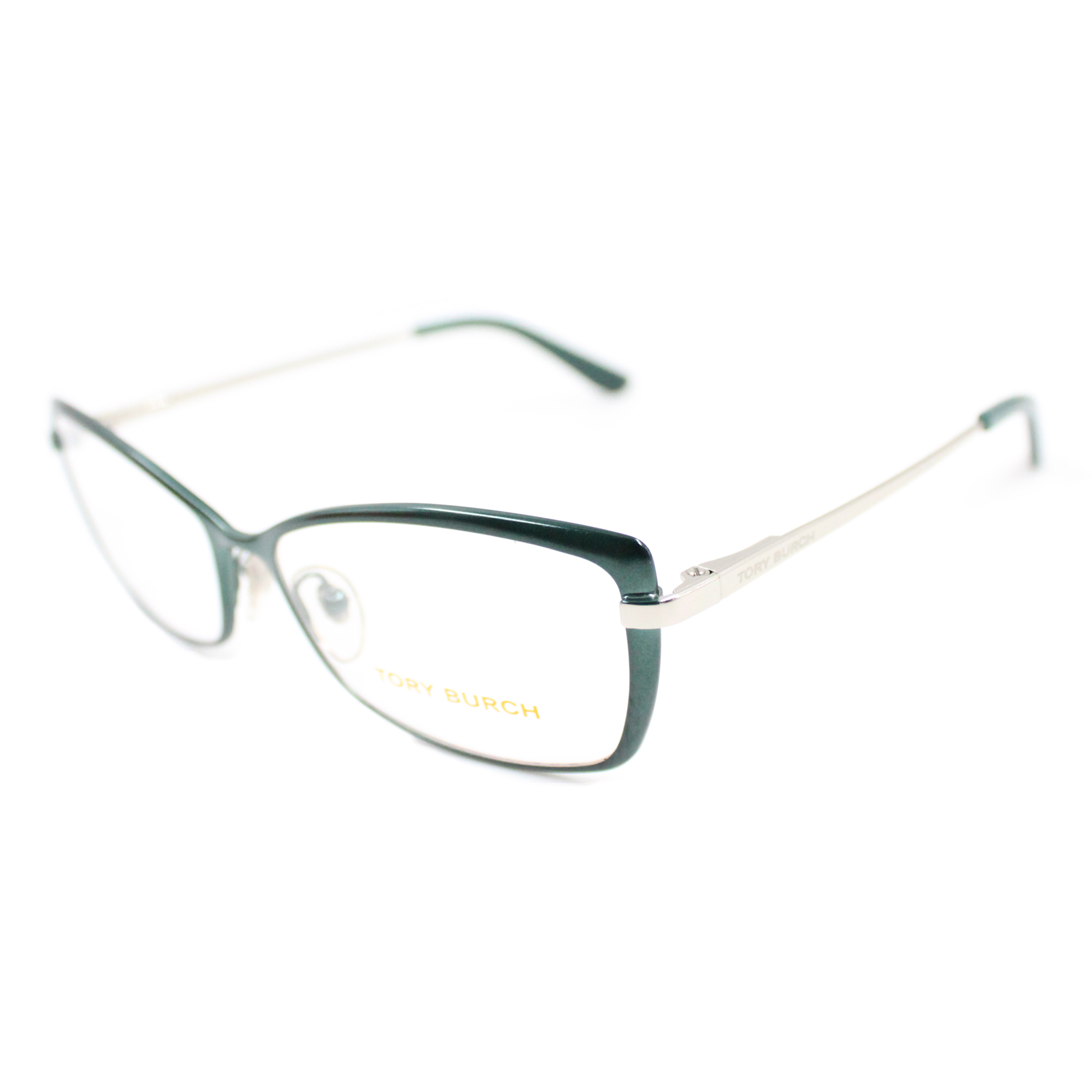 TORY BURCH Green Cat Eye Clear Lens Green & Silver Temple Glasses TORY BURCH Green Cat Eye Clear Lens Green & Silver Temple Glasses