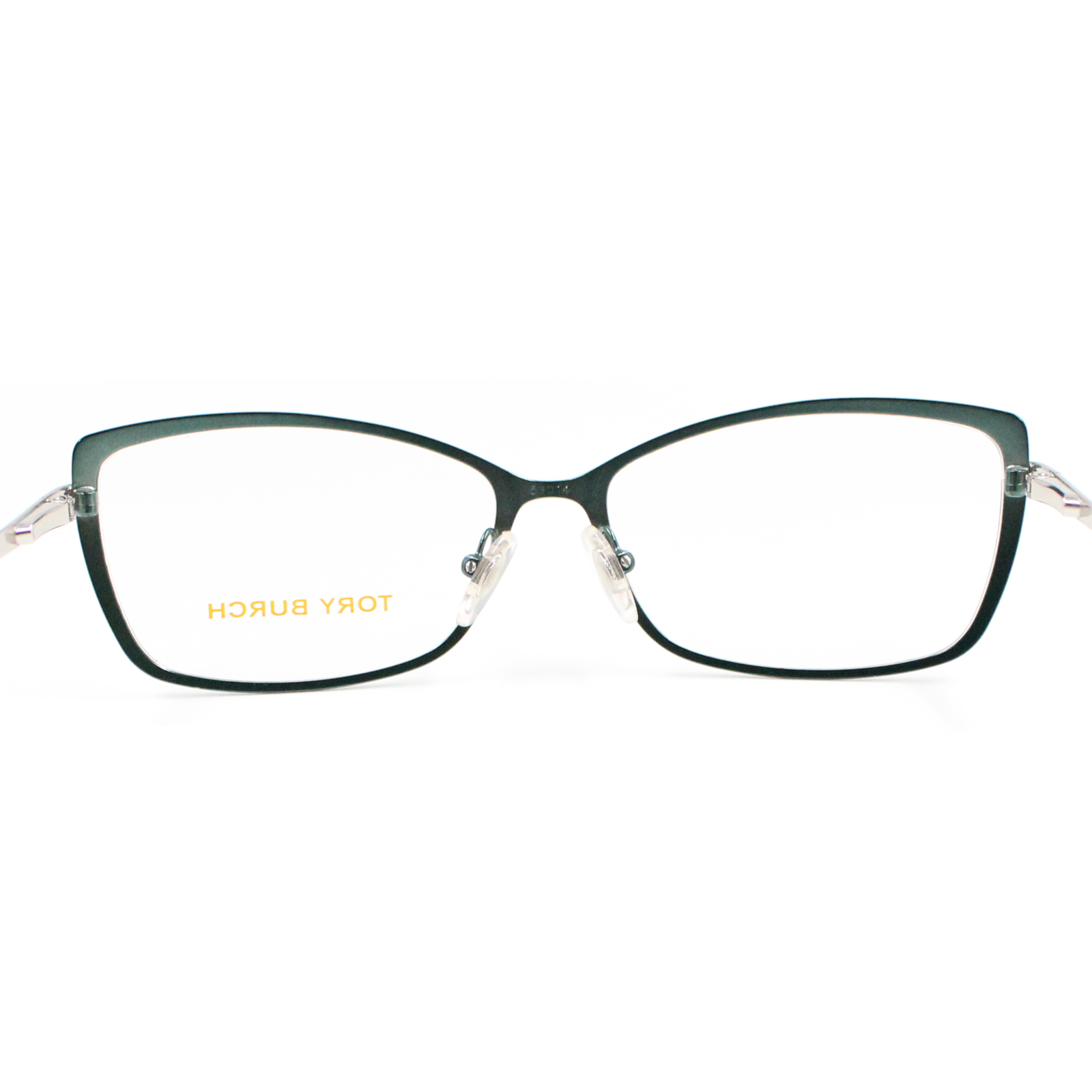 TORY BURCH Green Cat Eye Clear Lens Green & Silver Temple Glasses TORY BURCH Green Cat Eye Clear Lens Green & Silver Temple Glasses