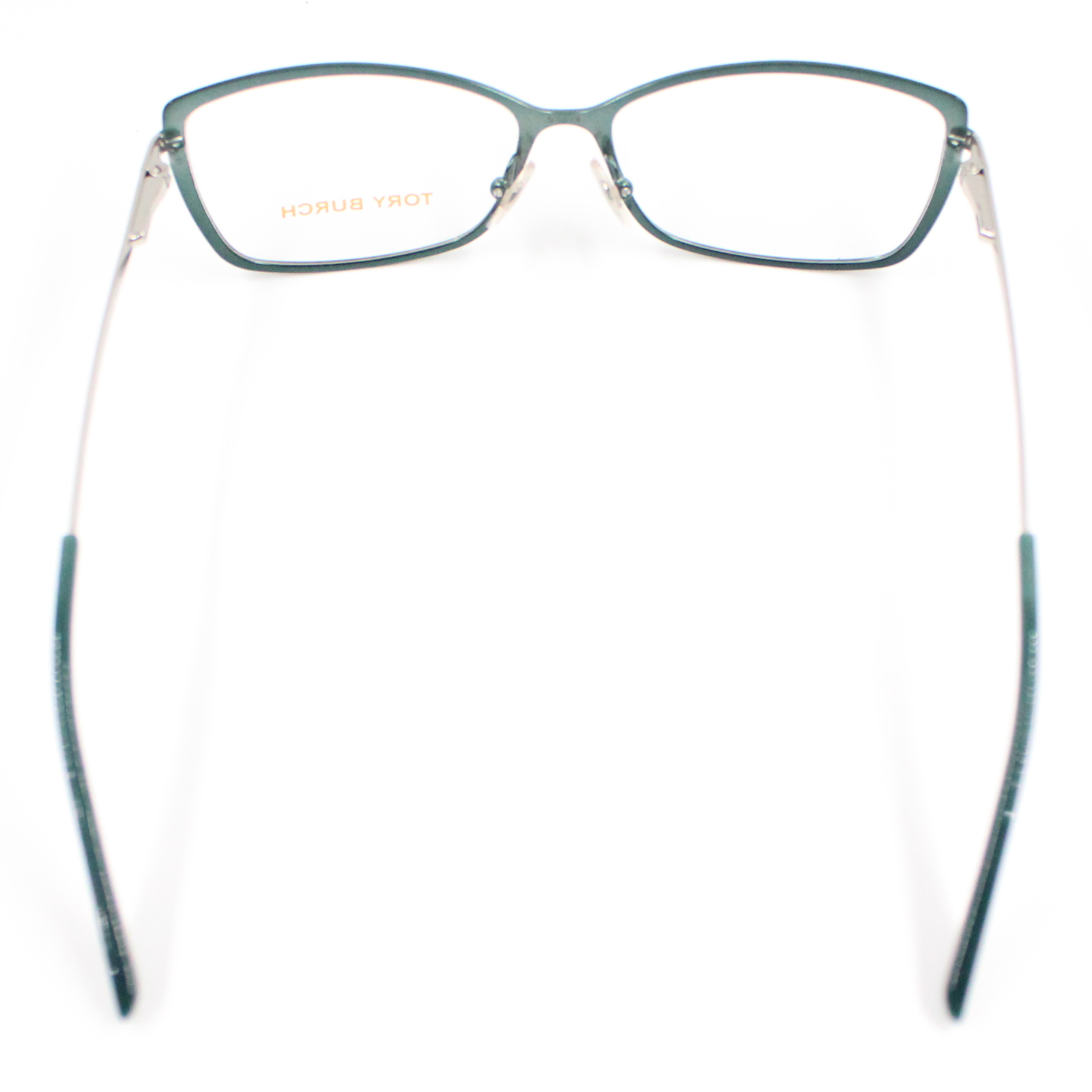 TORY BURCH Green Cat Eye Clear Lens Green & Silver Temple Glasses TORY BURCH Green Cat Eye Clear Lens Green & Silver Temple Glasses