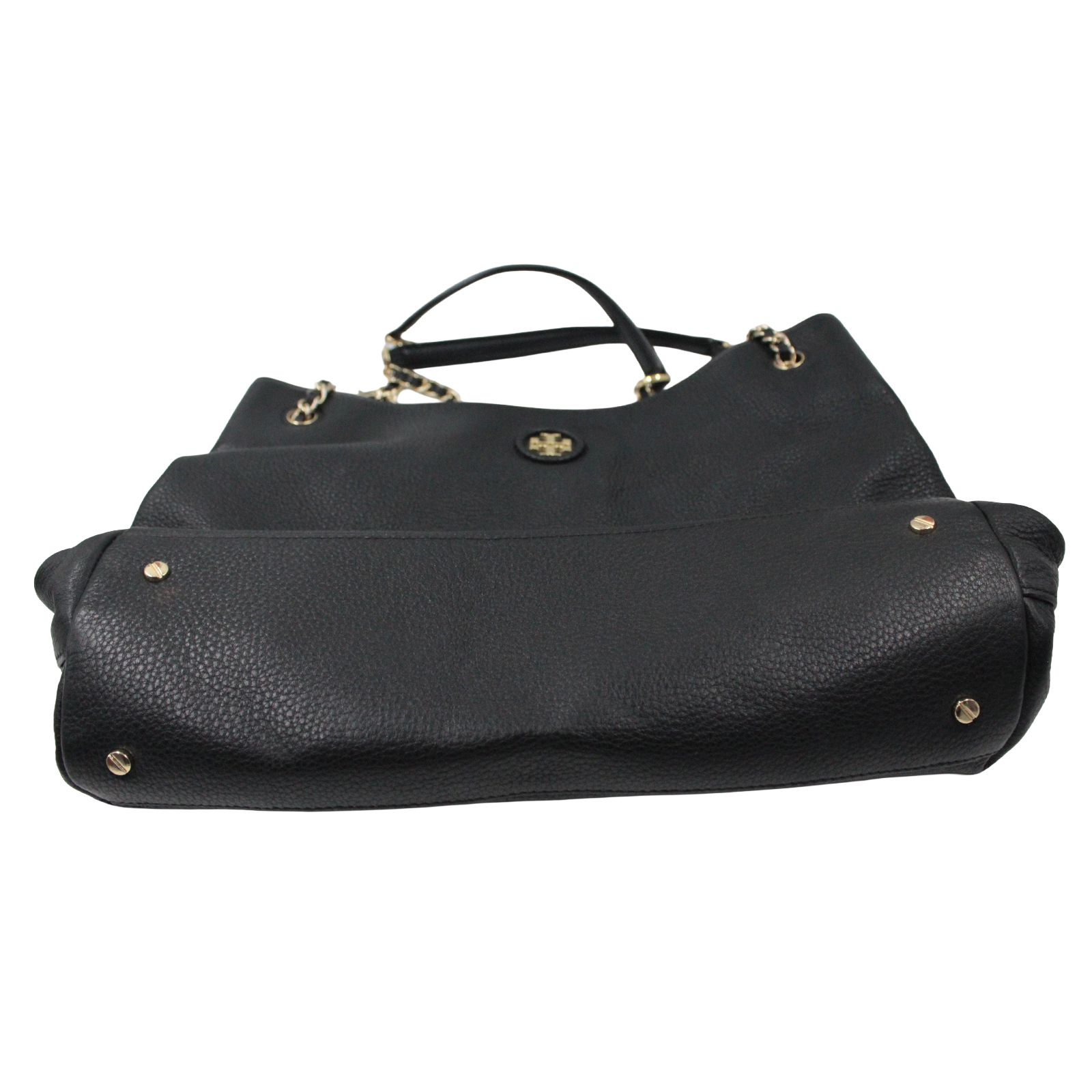 TORY BURCH Pebbled Leather Tote Shoulder Gold Chain Black Bag TORY BURCH Pebbled Leather Tote Shoulder Gold Chain Black Bag