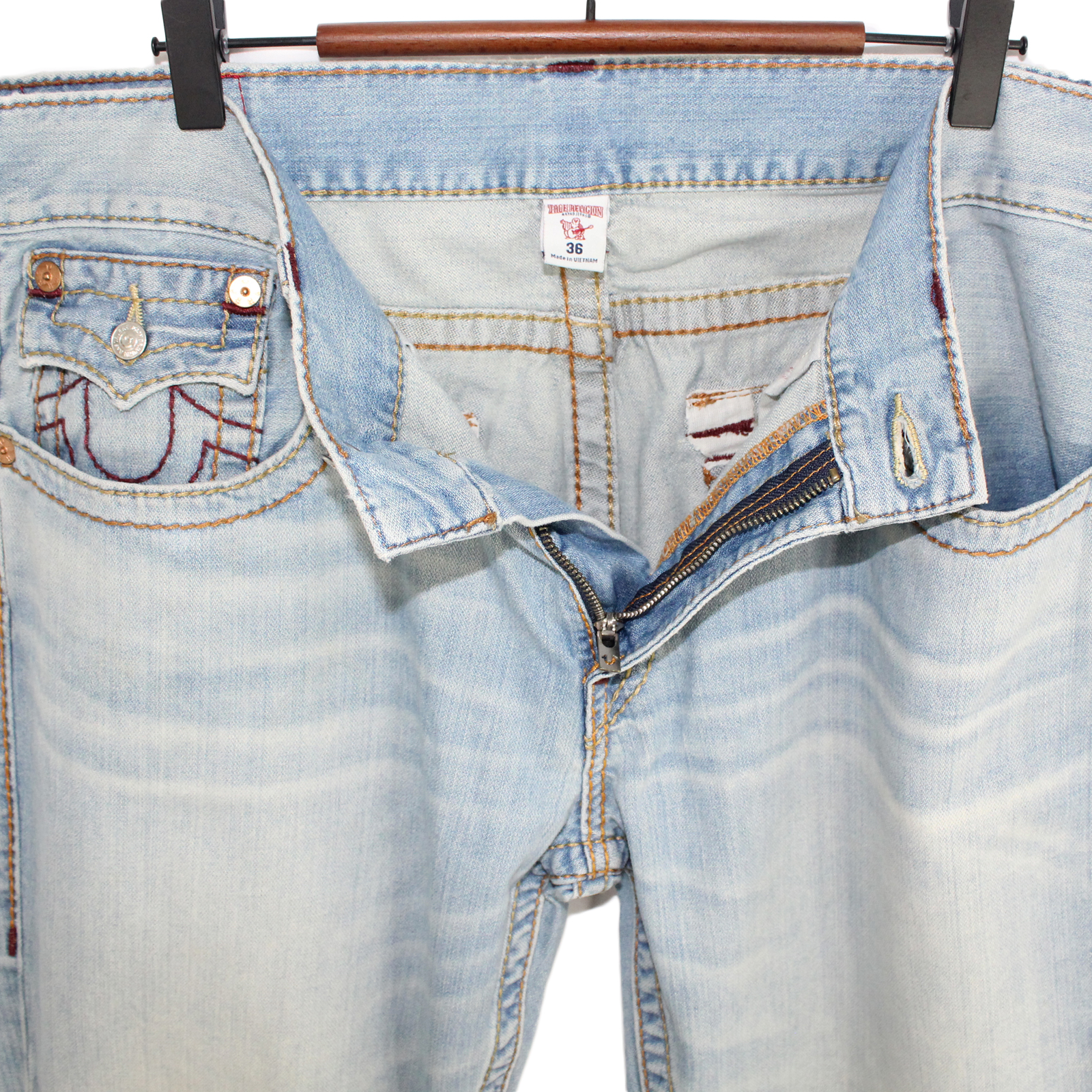 TRUE RELIGION Straight Cotton Light Blue Jeans - Size 36 TRUE RELIGION Straight Cotton Light Blue Jeans - Size 36