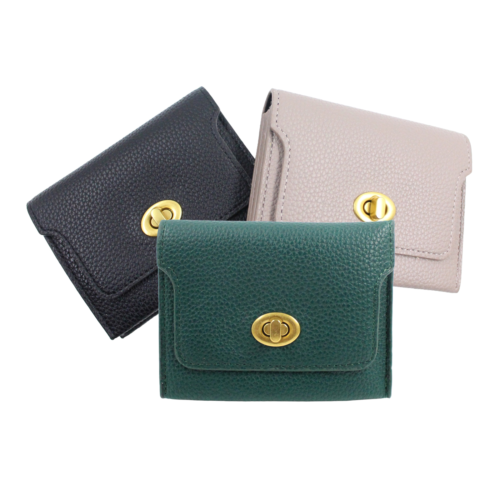 Small Turn Lock Card ID Faux Leather Wallet