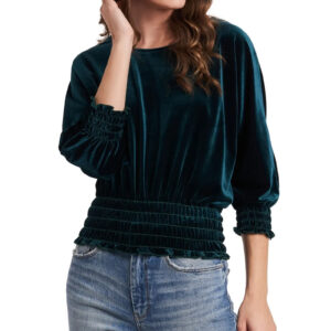 VINCE CAMUTO Velvety Dolman Smocked 3/4 Sleeve Scoop Neck Green Top - Medium