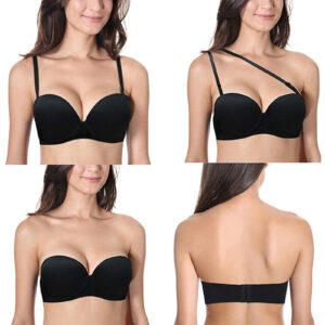 VOGUE'S SECRET Convertible Multi-way Low Cut Push Up Padded Strapless Black Bra