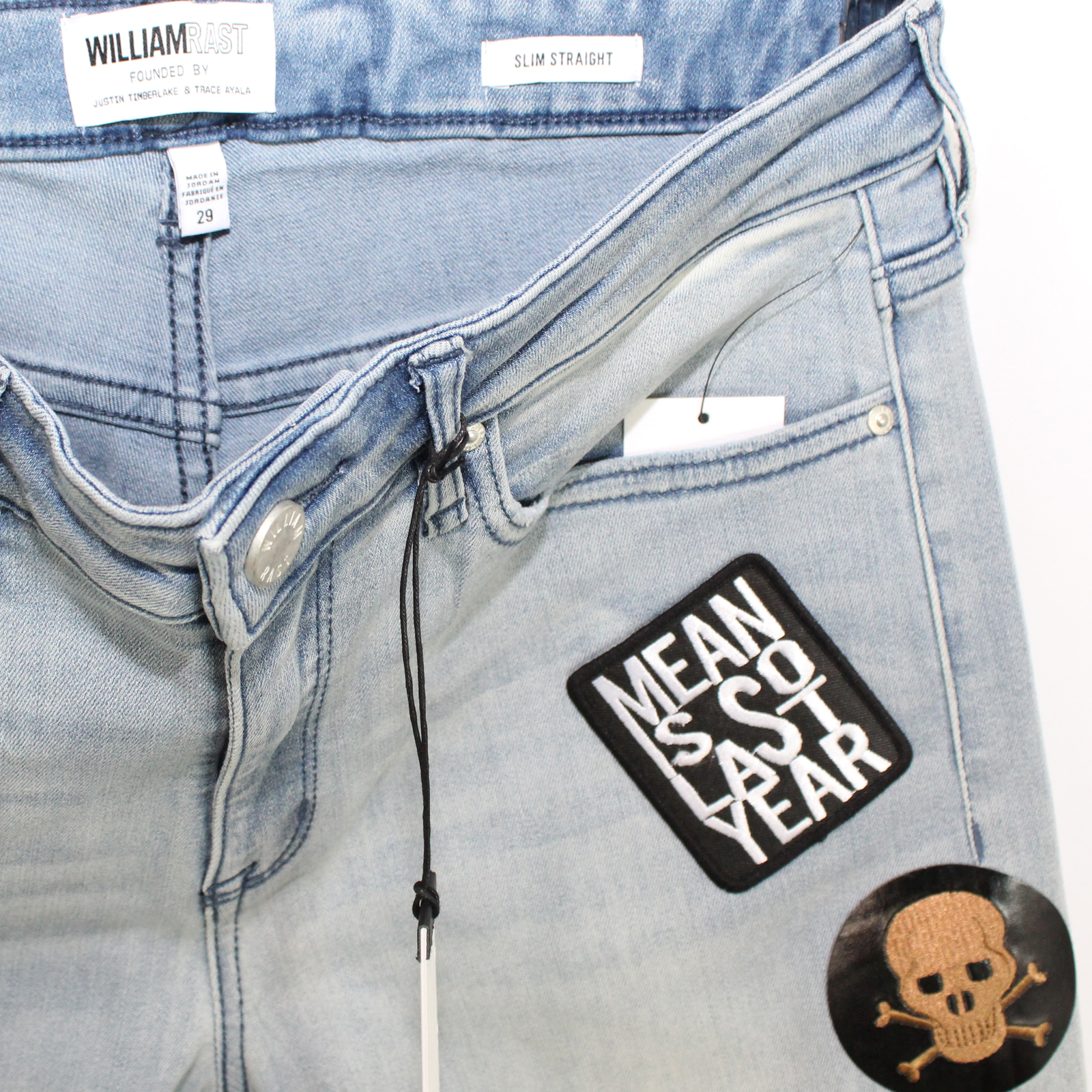 WILLIAM RAST Cotton Blend Slim Straight Patch Appliqué Jeans - Size 29 WILLIAM RAST Cotton Blend Slim Straight Patch Appliqué Jeans - Size 29