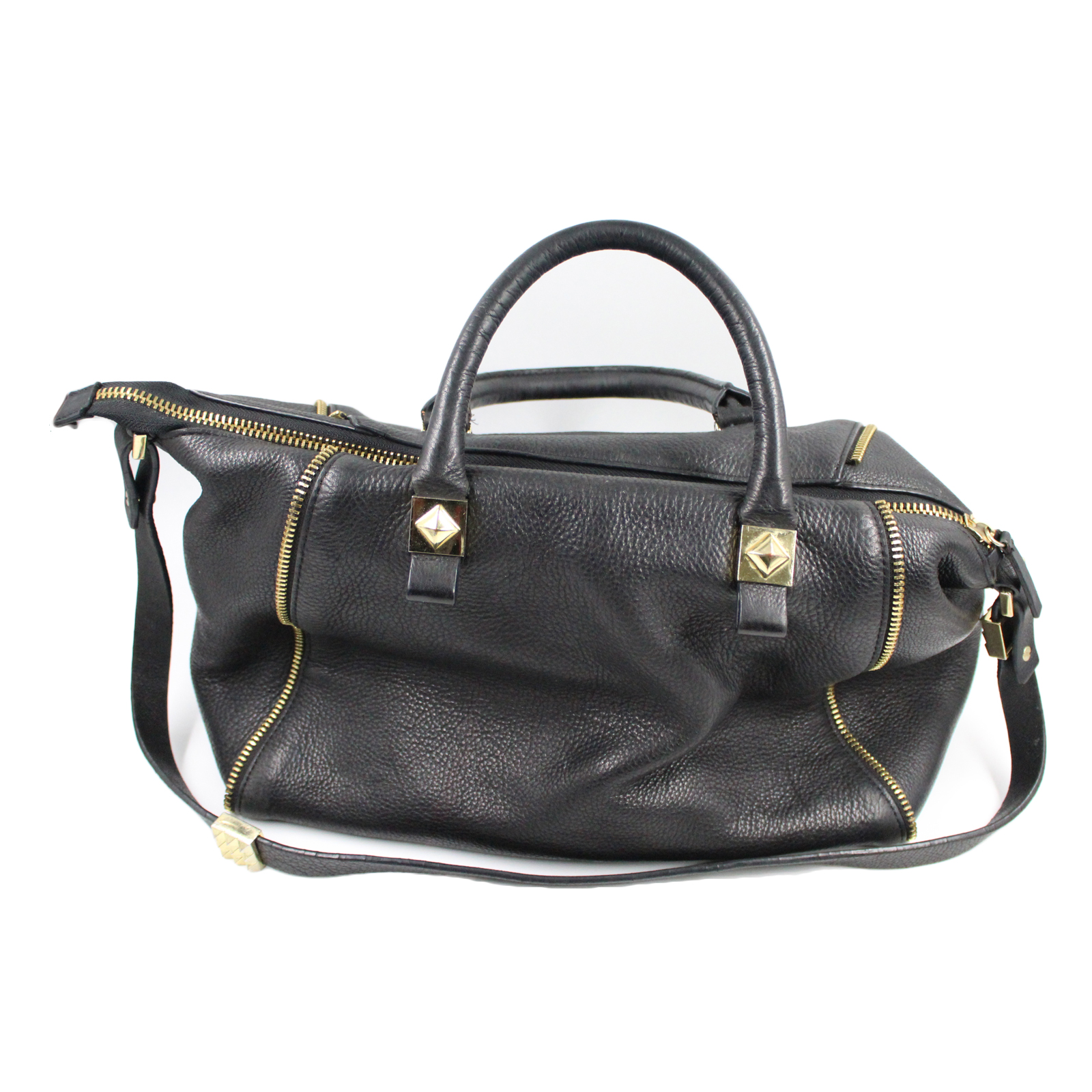 ZARA Pebbled Cow Leather Double Handle Shoulder Black Bag ZARA Pebbled Cow Leather Double Handle Shoulder Black Bag