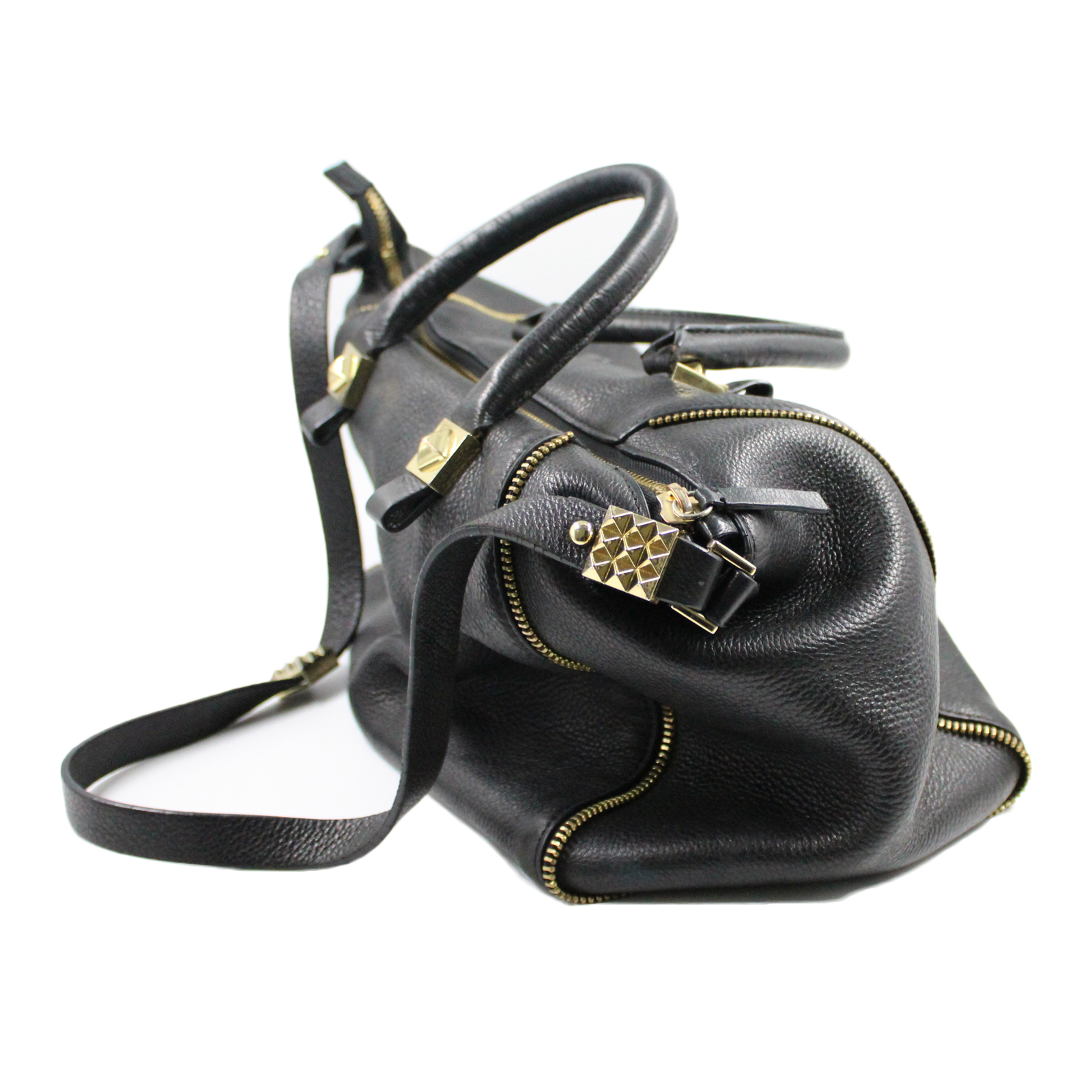 ZARA Pebbled Cow Leather Double Handle Shoulder Black Bag ZARA Pebbled Cow Leather Double Handle Shoulder Black Bag