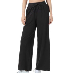 Zenana Cotton French Terry Wide Leg Elastic Waist Pants