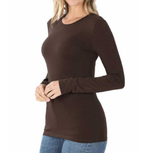 Zenana Cotton Blend Long Sleeve Crewneck Top