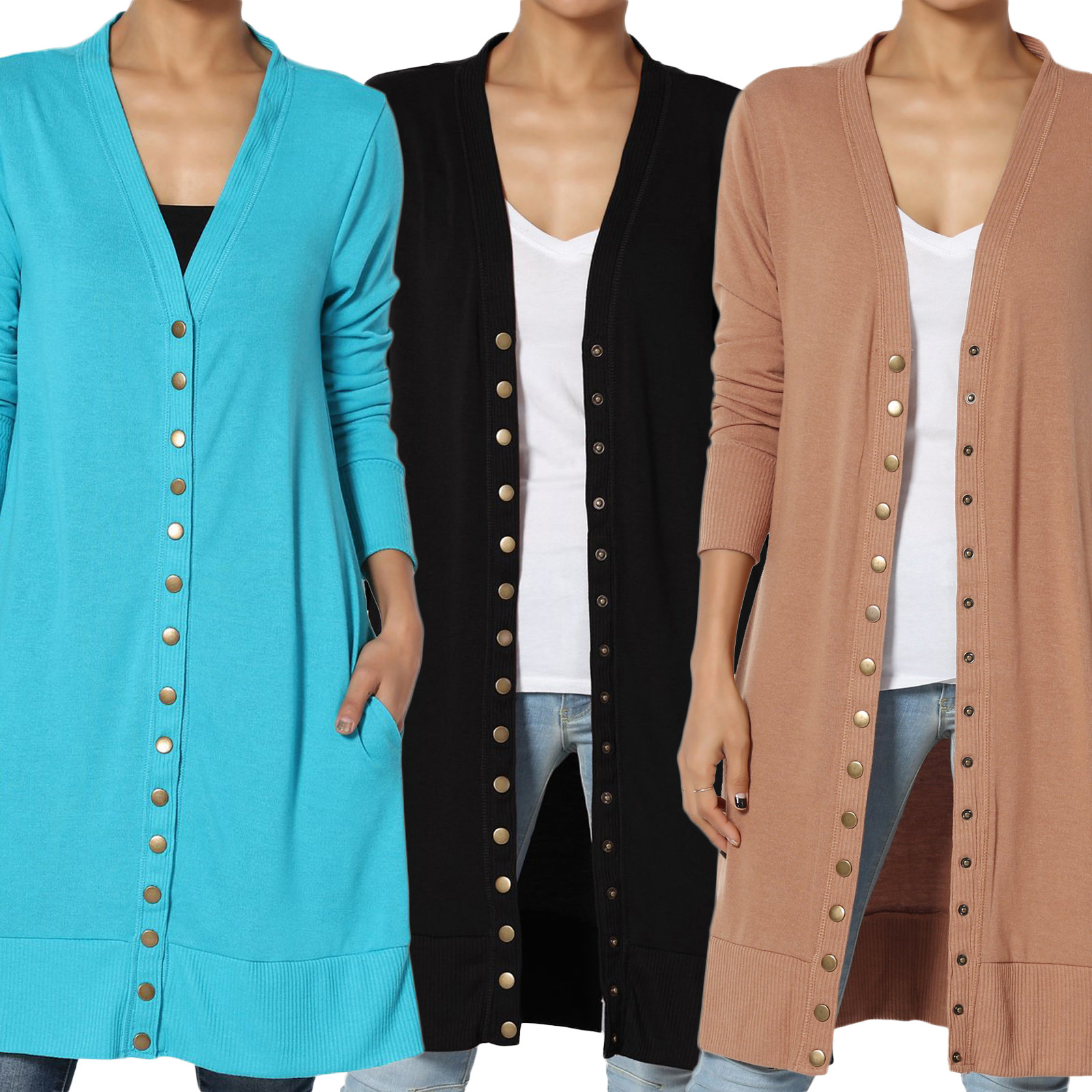 ZENANA Rayon Blend Snap Button Pocket Long Cardigan Sweater
